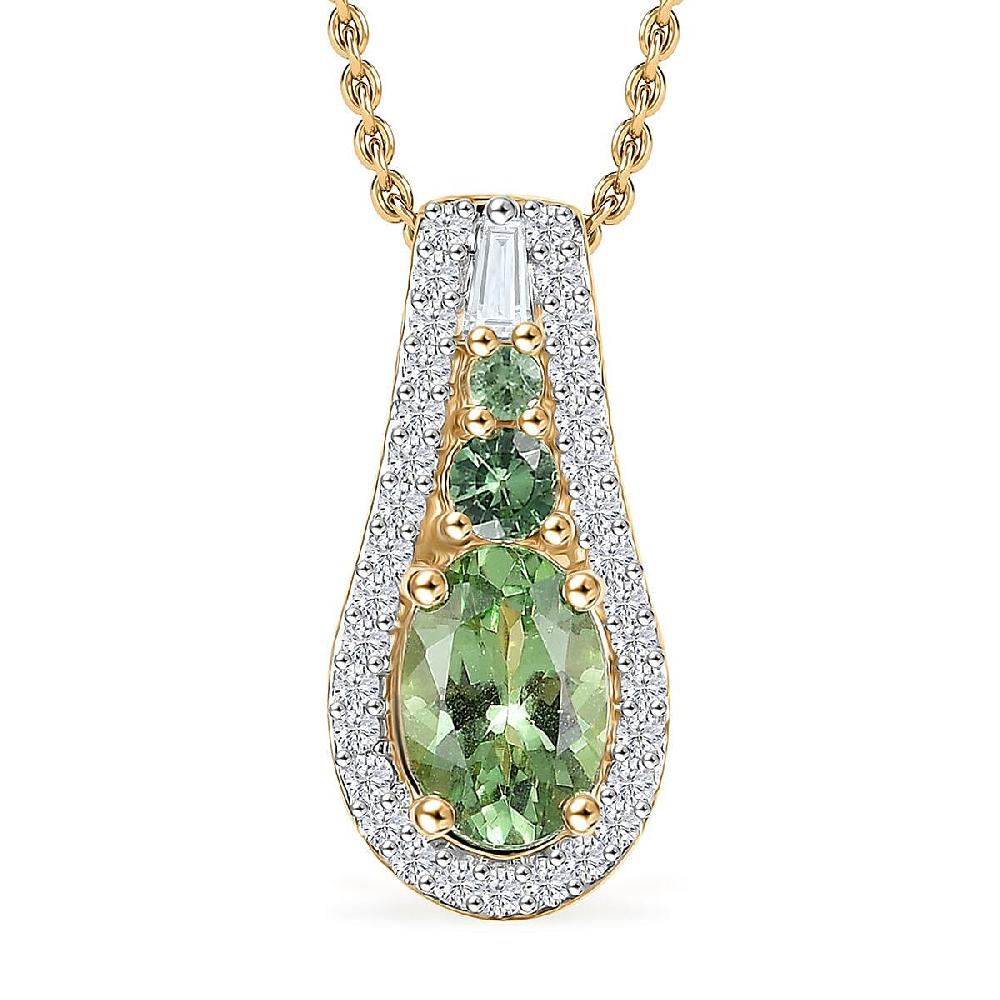Luxoro Premium Tsavorite Garnet and White Diamond SI 1.10 ctw Pendant Necklace in 10K Yellow Gold 20 Inches