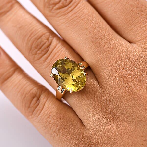 Luxoro Premium Yellow Apatite And Diamond G-H I1 11.70 Ctw Ring In 10K Yellow Gold