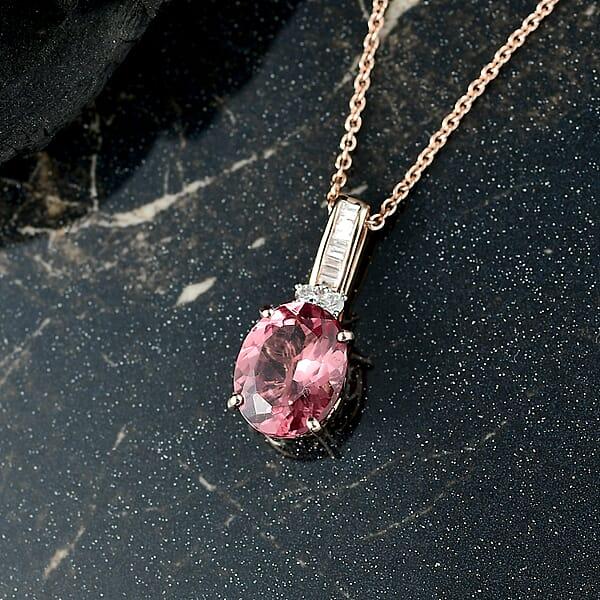 Luxoro Red Apatite And G-H I2 Diamond 3.00 Ctw Firelight Crown Pendant Necklace In 10K Rose Gold 20 Inches