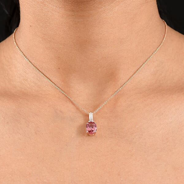 Luxoro Red Apatite And G-H I2 Diamond 3.00 Ctw Firelight Crown Pendant Necklace In 10K Rose Gold 20 Inches