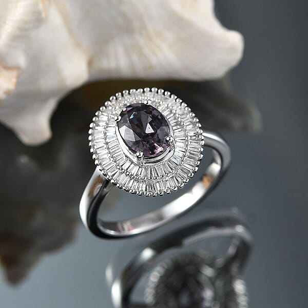 Luxoro Royal Lavender Spinel And I2 Diamond 2.20 Ctw Classic Double Halo Ring In 10K White Gold
