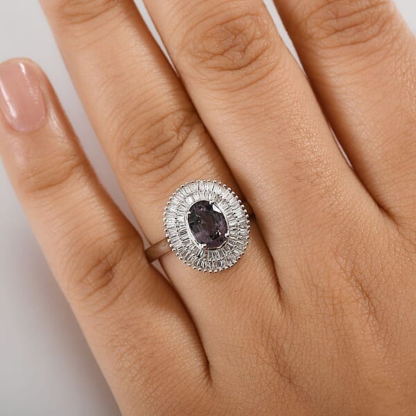 Luxoro Royal Lavender Spinel And I2 Diamond 2.20 Ctw Classic Double Halo Ring In 10K White Gold