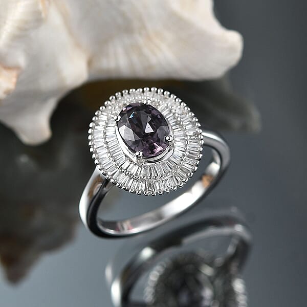 Luxoro Royal Lavender Spinel And I2 Diamond 2.20 Ctw Classic Double Halo Ring In 10K White Gold