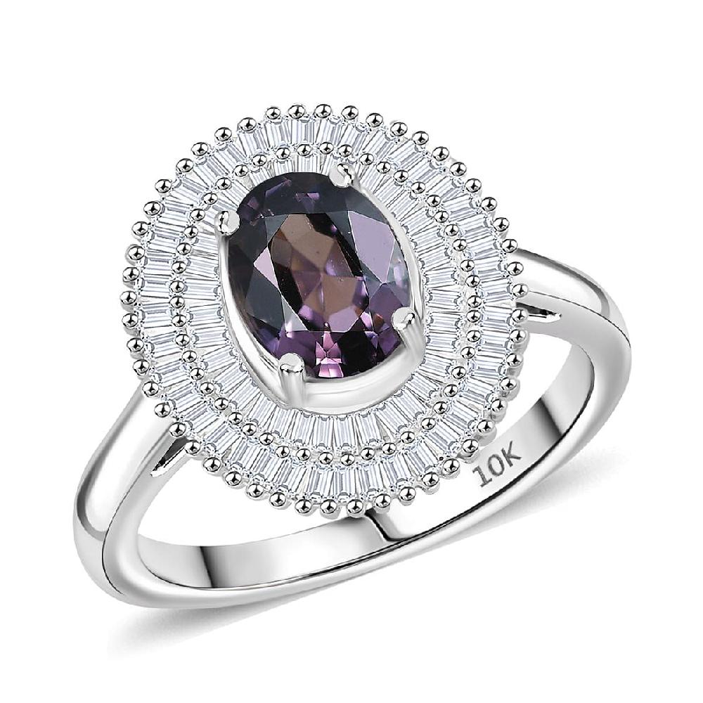 Luxoro Royal Lavender Spinel and I2 Diamond 2.20 ctw Classic Double Halo Ring in 10K White Gold