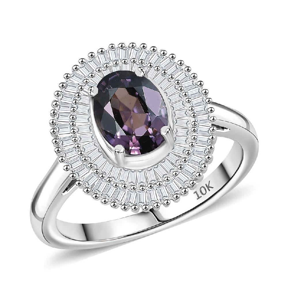 Luxoro Royal Lavender Spinel and I2 Diamond 2.20 ctw Classic Double Halo Ring in 10K White Gold