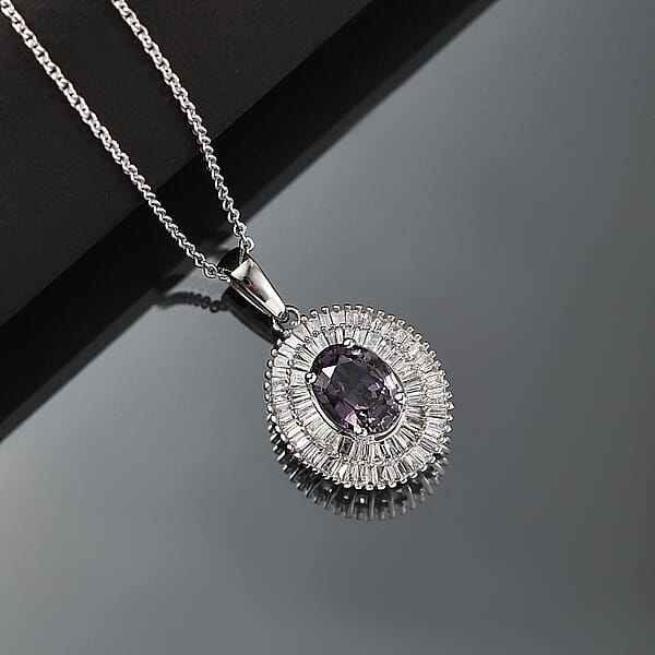 Luxoro Royal Lavender Spinel I2 Diamond 2.25 Ctw Classic Double Halo Pendant Necklace 20 Inches In 10K White Gold