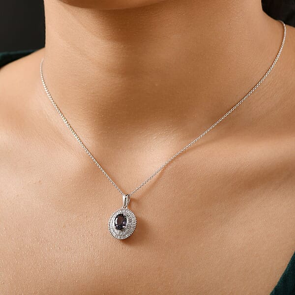 Luxoro Royal Lavender Spinel I2 Diamond 2.25 Ctw Classic Double Halo Pendant Necklace 20 Inches In 10K White Gold