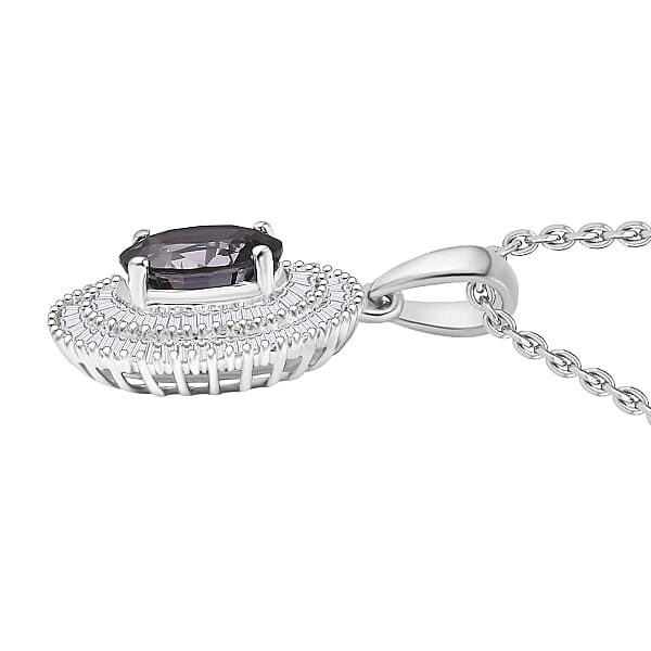 Luxoro Royal Lavender Spinel I2 Diamond 2.25 Ctw Classic Double Halo Pendant Necklace 20 Inches In 10K White Gold