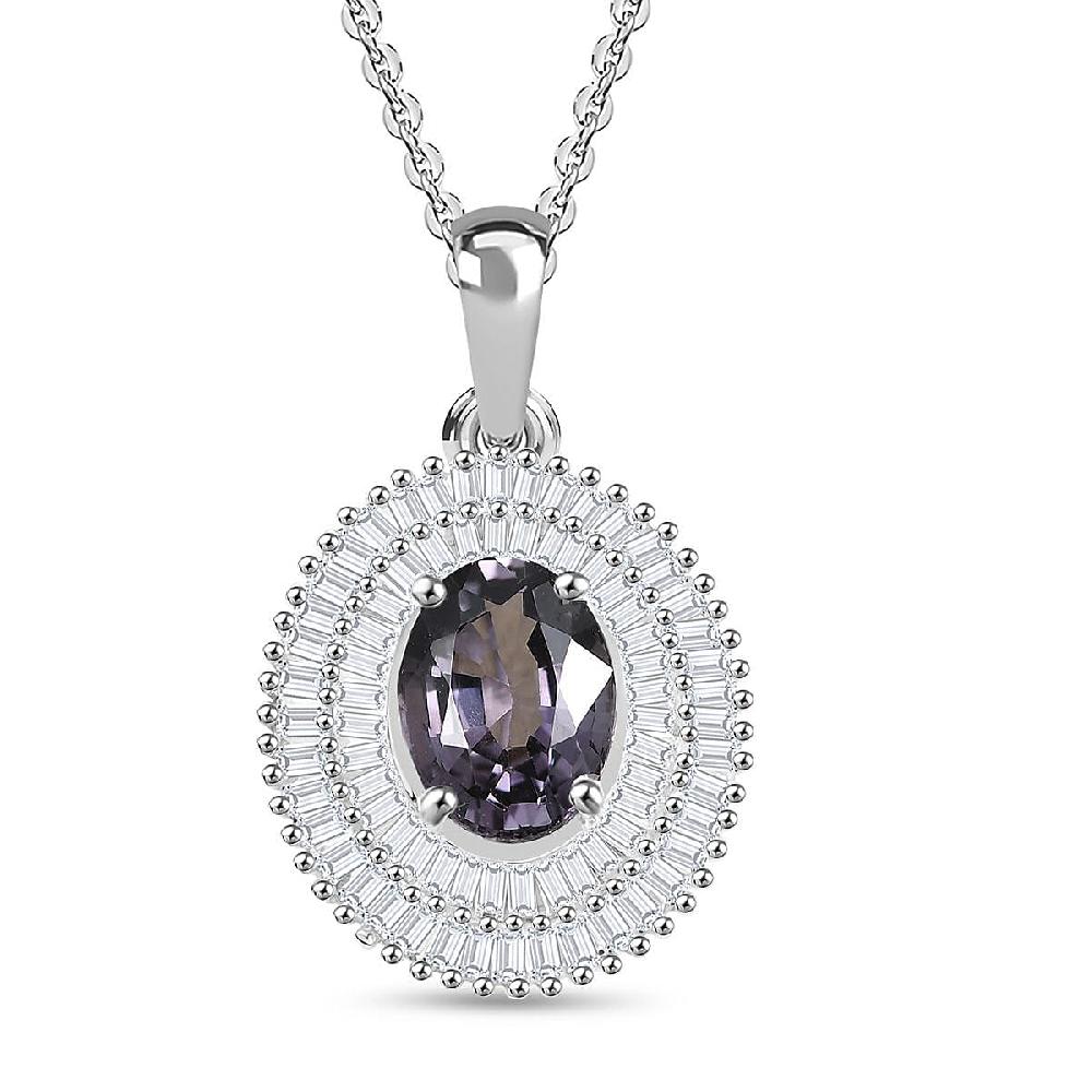 Luxoro Royal Lavender Spinel I2 Diamond 2.25 ctw Classic Double Halo Pendant Necklace 20 Inches in 10K White Gold