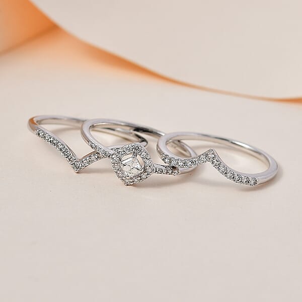 Luxoro SGL Certified 14K White Gold Diamond G-H I1 Set Of 3 Stackable Ring 0.50 Ctw