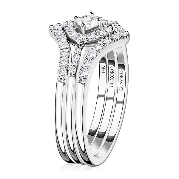 Luxoro SGL Certified 14K White Gold Diamond G-H I1 Set Of 3 Stackable Ring 0.50 Ctw