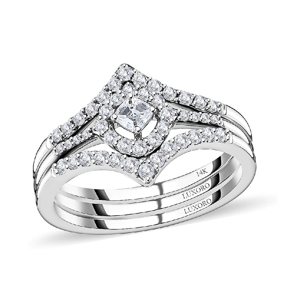 Luxoro SGL Certified 14K White Gold Diamond G-H I1 Set of 3 Stackable Ring 0.50 ctw