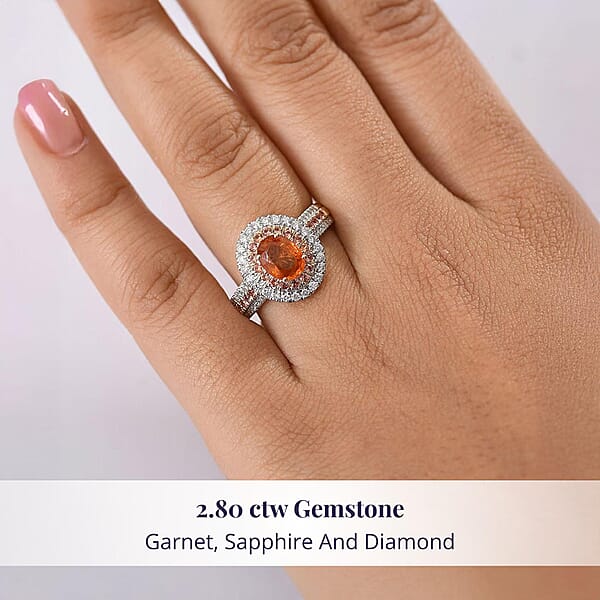 Luxoro Tanzanian Mandarin Garnet Padparadscha Sapphire Diamond Ring In 10K Yellow Gold 2.80 Ctw