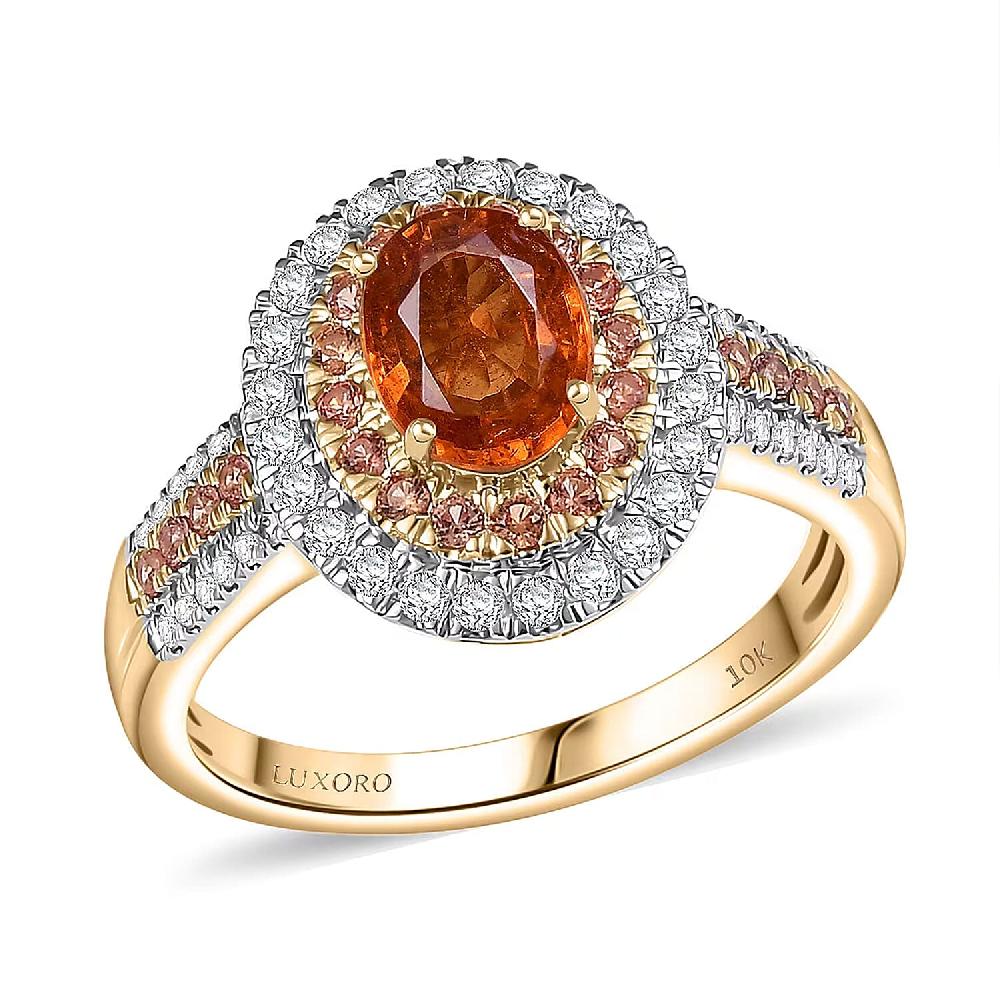 Luxoro Tanzanian Mandarin Garnet Padparadscha Sapphire Diamond Ring in 10K Yellow Gold 2.80 ctw