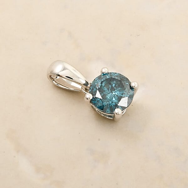 Luxoro Venice Blue Diamond (I1-I2) 1.00 Ctw Solitaire Pendant Without Chain In 10K White Gold