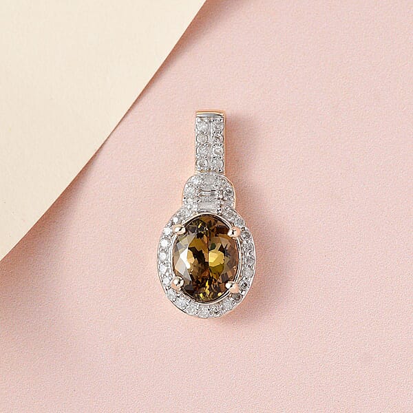 LuxoroPremium Golden Tanzanite And G-H I3 Diamond 2.25 Ctw Halo Pendant In 14K Yellow Gold