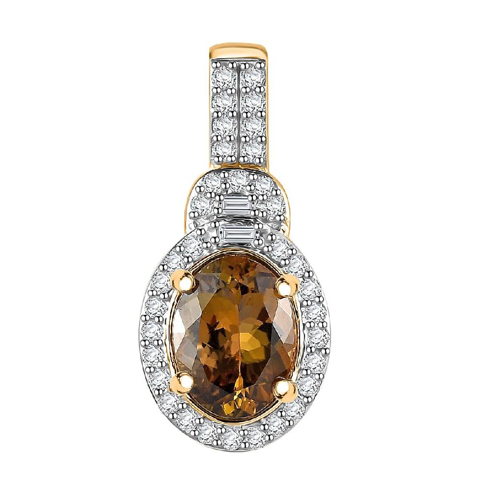 LuxoroPremium Golden Tanzanite and G-H I3 Diamond 2.25 ctw Halo Pendant in 14K Yellow Gold
