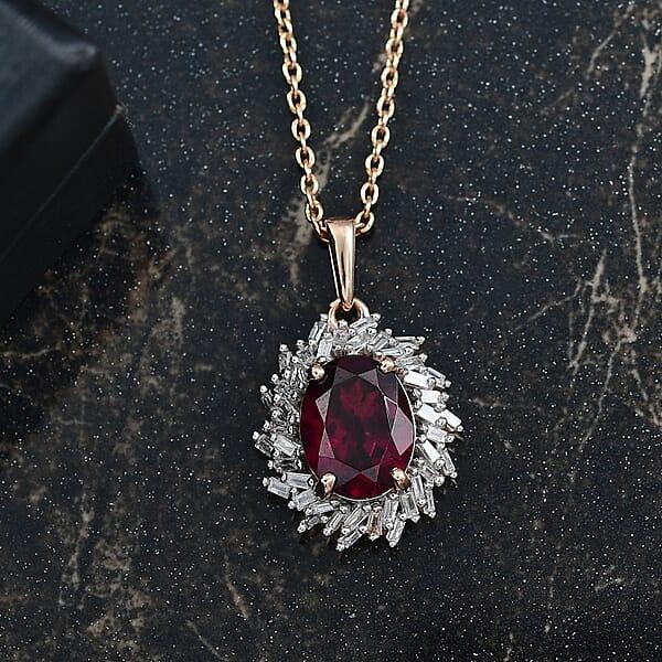 Luxoror AAA Radiant Ember Garnet And I2 Diamond 2.45 Ctw Fire And Grace Pendant Necklace 20 Inches In 10K Rose Gold