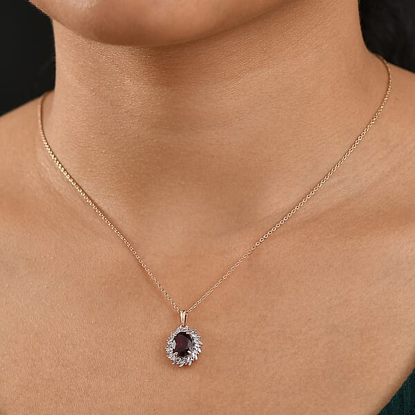 Luxoror AAA Radiant Ember Garnet And I2 Diamond 2.45 Ctw Fire And Grace Pendant Necklace 20 Inches In 10K Rose Gold