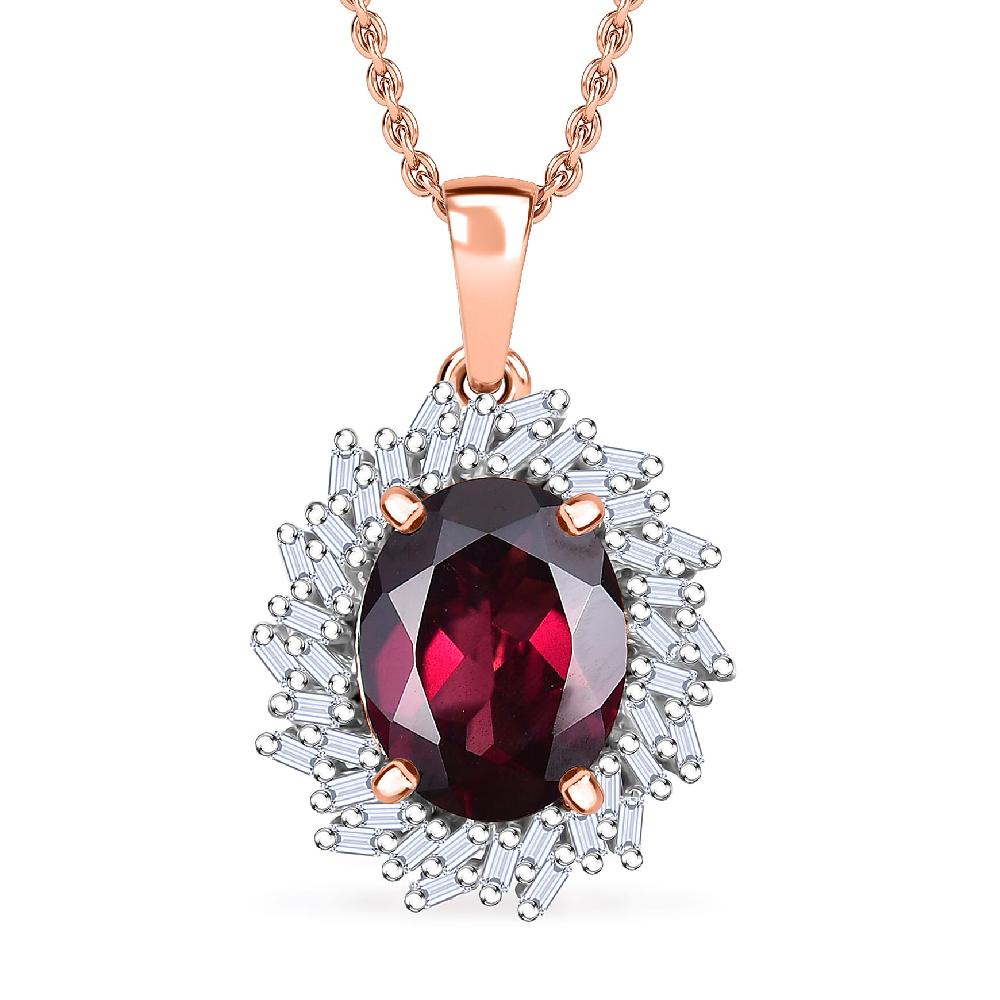 Luxoror AAA Radiant Ember Garnet and I2 Diamond 2.45 ctw Fire and Grace Pendant Necklace 20 Inches in 10K Rose Gold