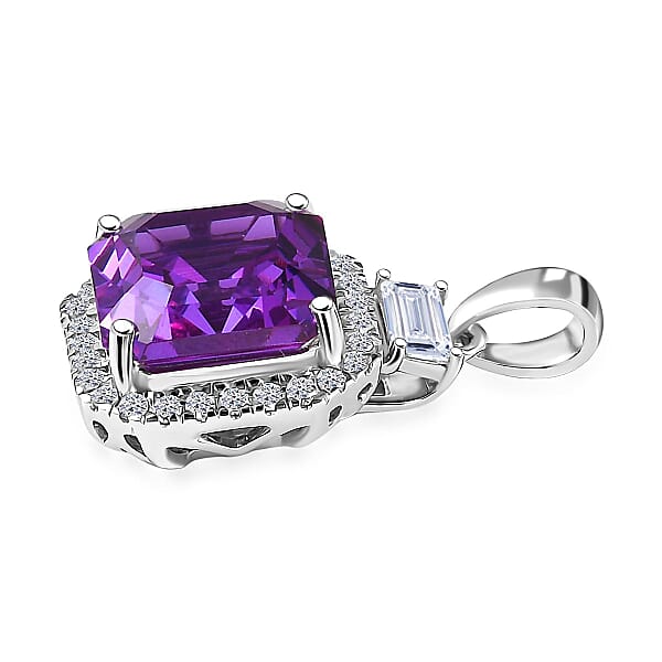 Luxuriant 10K White Gold AAA Lab Grown Purple Sapphire And E-F VS Lab Grown Diamond 6.98 Ctw Pendant Necklace (18 Inches)