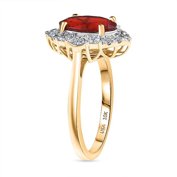Luxuriant 10K Yellow Gold AAA Mexican Cherry Fire Opal Lab Grown Diamond GH SI Solitaire Ring Gold Wt. 2.9 G 2.21 Ctw