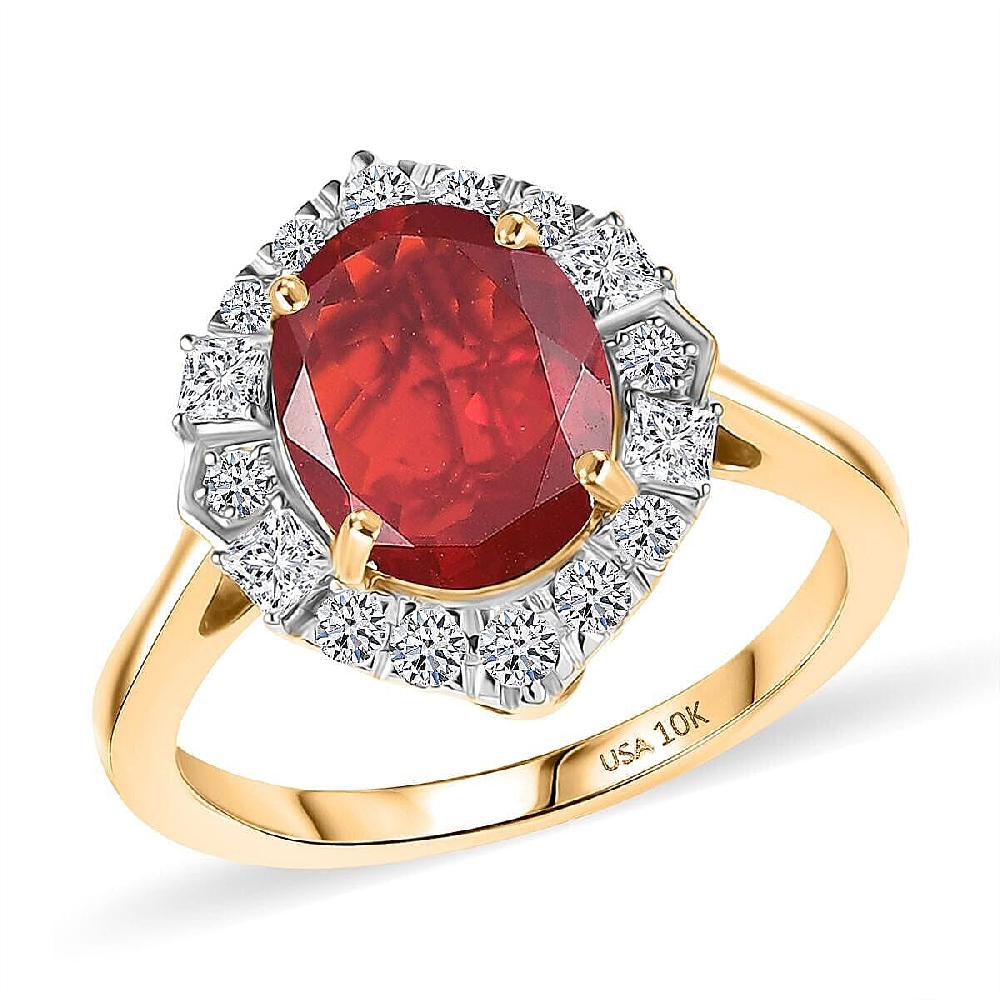 Luxuriant 10K Yellow Gold AAA Mexican Cherry Fire Opal Lab Grown Diamond GH SI Solitaire Ring Gold Wt. 2.9 g 2.21 ctw