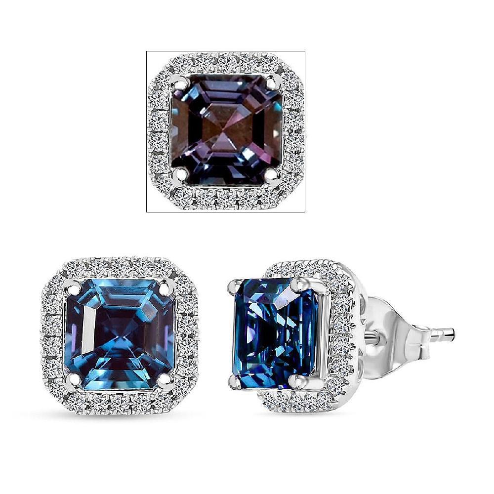 Luxuriant AAA Lab Grown Alexandrite and E-F VS Lab Grown Diamond 4.28 ctw Earrings in 10K White Gold