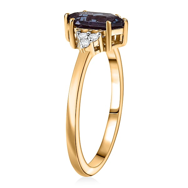 Luxuriant AAA Lab Grown Alexandrite And Lab Grown Diamond G-H SI 1.50 Ctw Shadow Prism Ring In 18K Vermeil Yellow Gold Over Sterling Silver