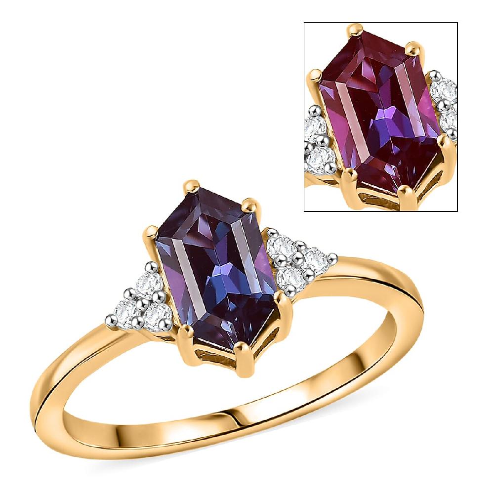 Luxuriant AAA Lab Grown Alexandrite and Lab Grown Diamond G-H SI 1.50 ctw Shadow Prism Ring in 18K Vermeil Yellow Gold Over Sterling Silver