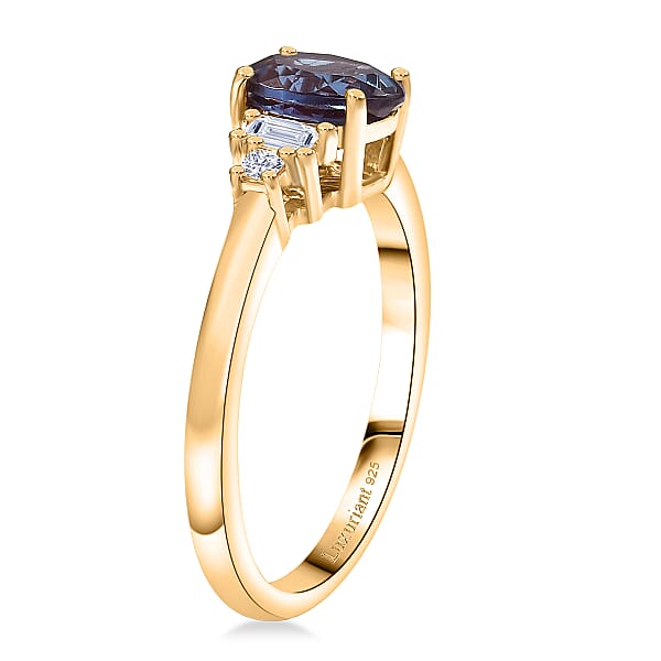 Luxuriant AAA Lab Grown Alexandrite And Lab Grown Diamond G-H SI 1.20 Ctw Twilight Grace Ring In 18K Vermeil Yellow Gold Over Sterling Silver