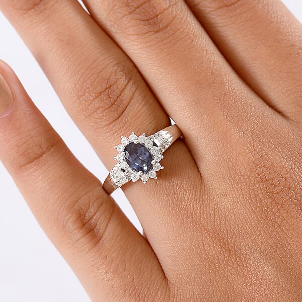 Luxuriant AAA Lab Grown Alexandrite And White Zircon 1.60 Ctw Midnight Whisper Ring In Rhodium Over Sterling Silver