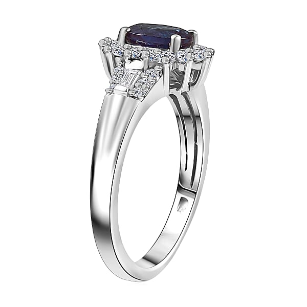 Luxuriant AAA Lab Grown Alexandrite And White Zircon 1.60 Ctw Midnight Whisper Ring In Rhodium Over Sterling Silver