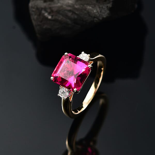 Luxuriant AAA Lab Grown Bixbite And Lab Grown Diamond E-F VS 3.25 Ctw Ring In 10K Yellow Gold
