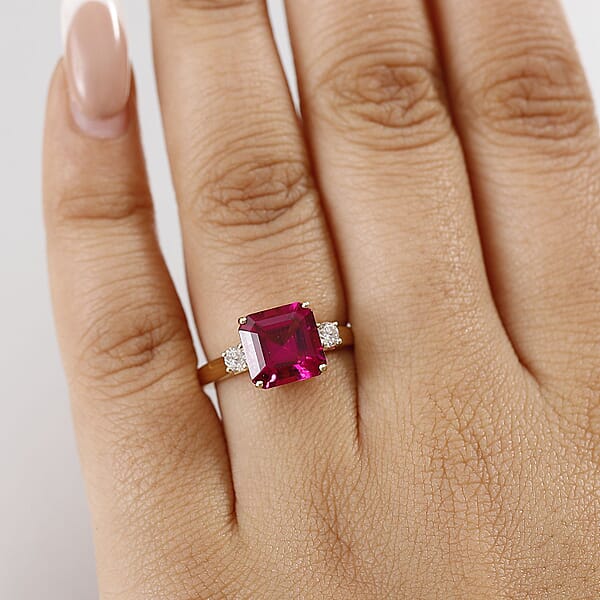 Luxuriant AAA Lab Grown Bixbite And Lab Grown Diamond E-F VS 3.25 Ctw Ring In 10K Yellow Gold