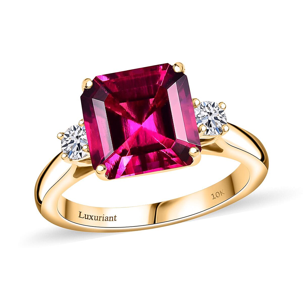 Luxuriant AAA Lab Grown Bixbite and Lab Grown Diamond E-F VS 3.25 ctw Ring in 10K Yellow Gold