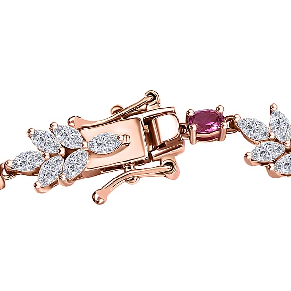 Luxuriant Bixbite (LG) And White Zircon 7.60 Ctw Floral Vine Bracelet In 18K Vermeil Rose Gold Over Sterling Silver (7.25 In)