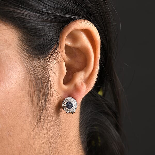 Luxuriant Lab Grown Alexandrite And Moissanite 1.80 Ctw Art Deco Earrings In Rhodium Over Sterling Silver
