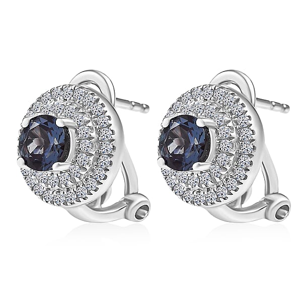 Luxuriant Lab Grown Alexandrite And Moissanite 1.80 Ctw Art Deco Earrings In Rhodium Over Sterling Silver
