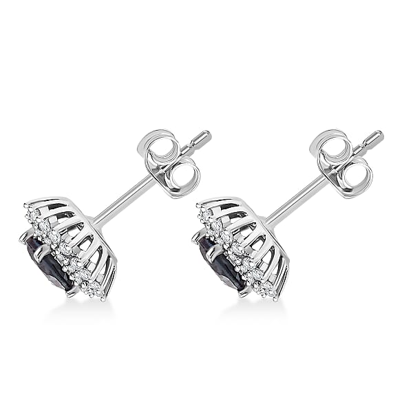 Luxuriant Lab Grown Alexandrite And White Zircon 2.20 Ctw Daybreak Halo Earrings In Rhodium Over Sterling Silver