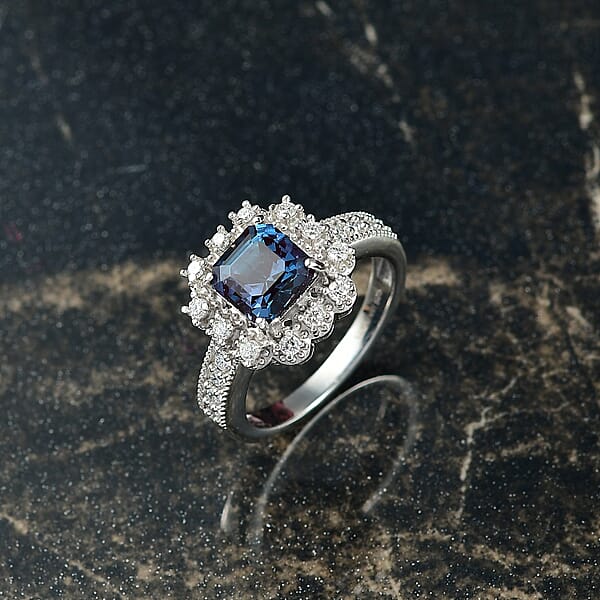 Luxuriant Lab Grown Alexandrite Lab Grown Diamond Ring In Rhodium Over Sterling Silver 2.80 Ctw