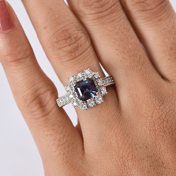 Luxuriant Lab Grown Alexandrite Lab Grown Diamond Ring In Rhodium Over Sterling Silver 2.80 Ctw