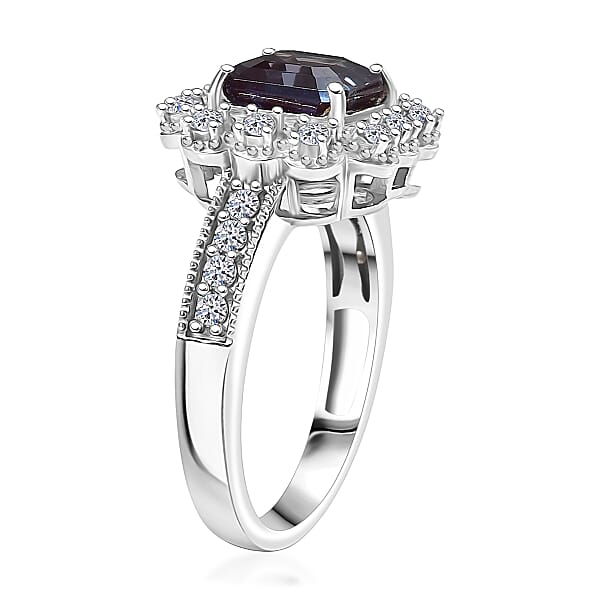 Luxuriant Lab Grown Alexandrite Lab Grown Diamond Ring In Rhodium Over Sterling Silver 2.80 Ctw