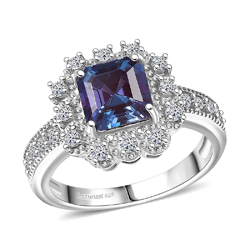 Luxuriant Lab Grown Alexandrite Lab Grown Diamond Ring in Rhodium Over Sterling Silver 2.80 ctw