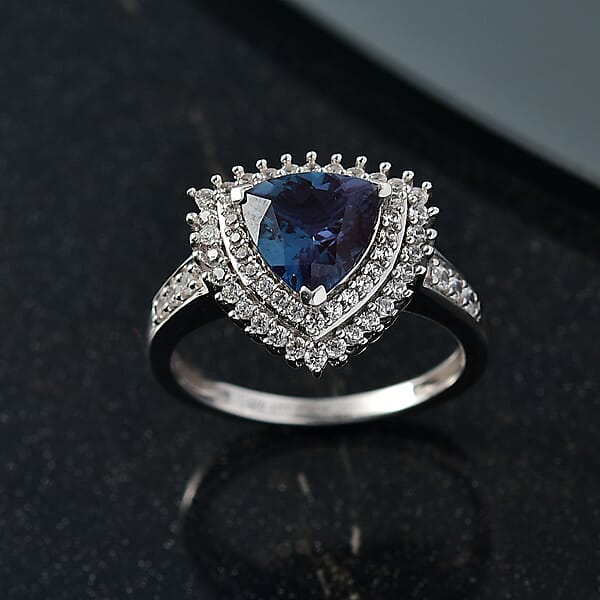 Luxuriant Lab Grown Alexandrite White Zircon Ring In Rhodium Over Sterling Silver 3.25 Ctw