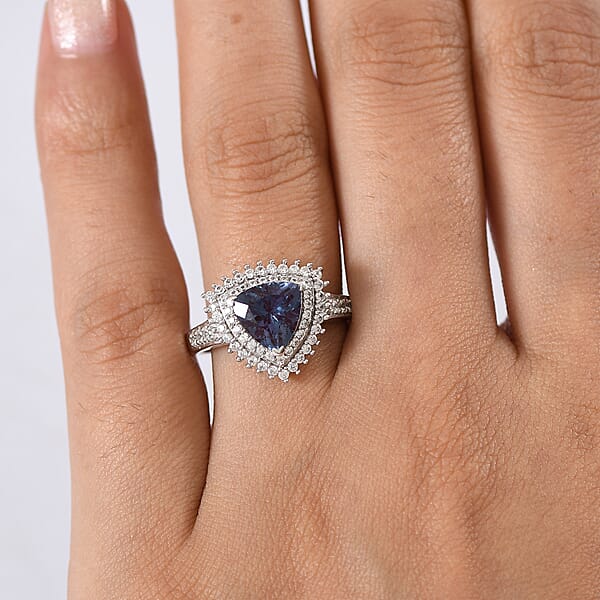 Luxuriant Lab Grown Alexandrite White Zircon Ring In Rhodium Over Sterling Silver 3.25 Ctw