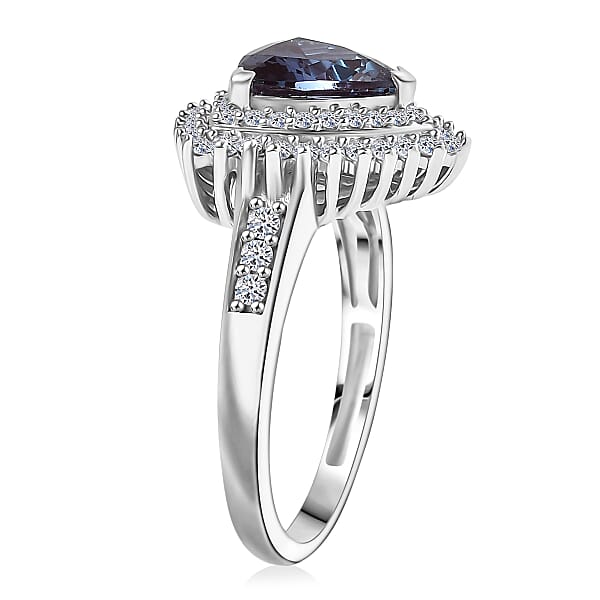 Luxuriant Lab Grown Alexandrite White Zircon Ring In Rhodium Over Sterling Silver 3.25 Ctw