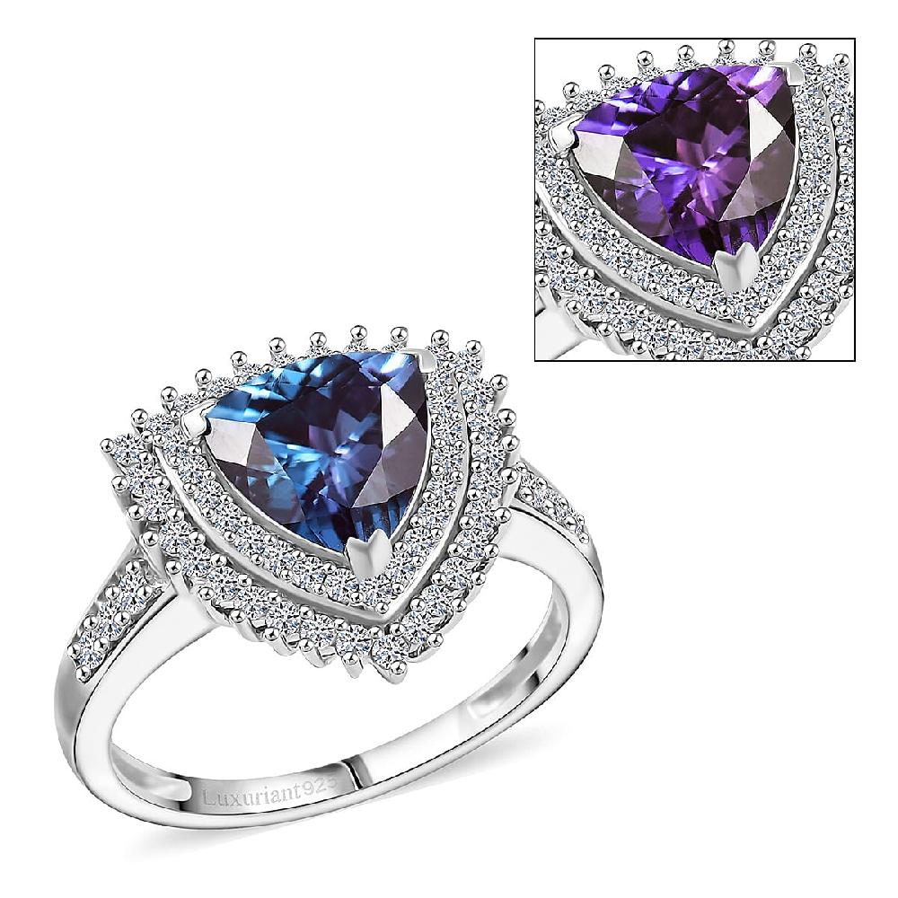 Luxuriant Lab Grown Alexandrite White Zircon Ring in Rhodium Over Sterling Silver 3.25 ctw