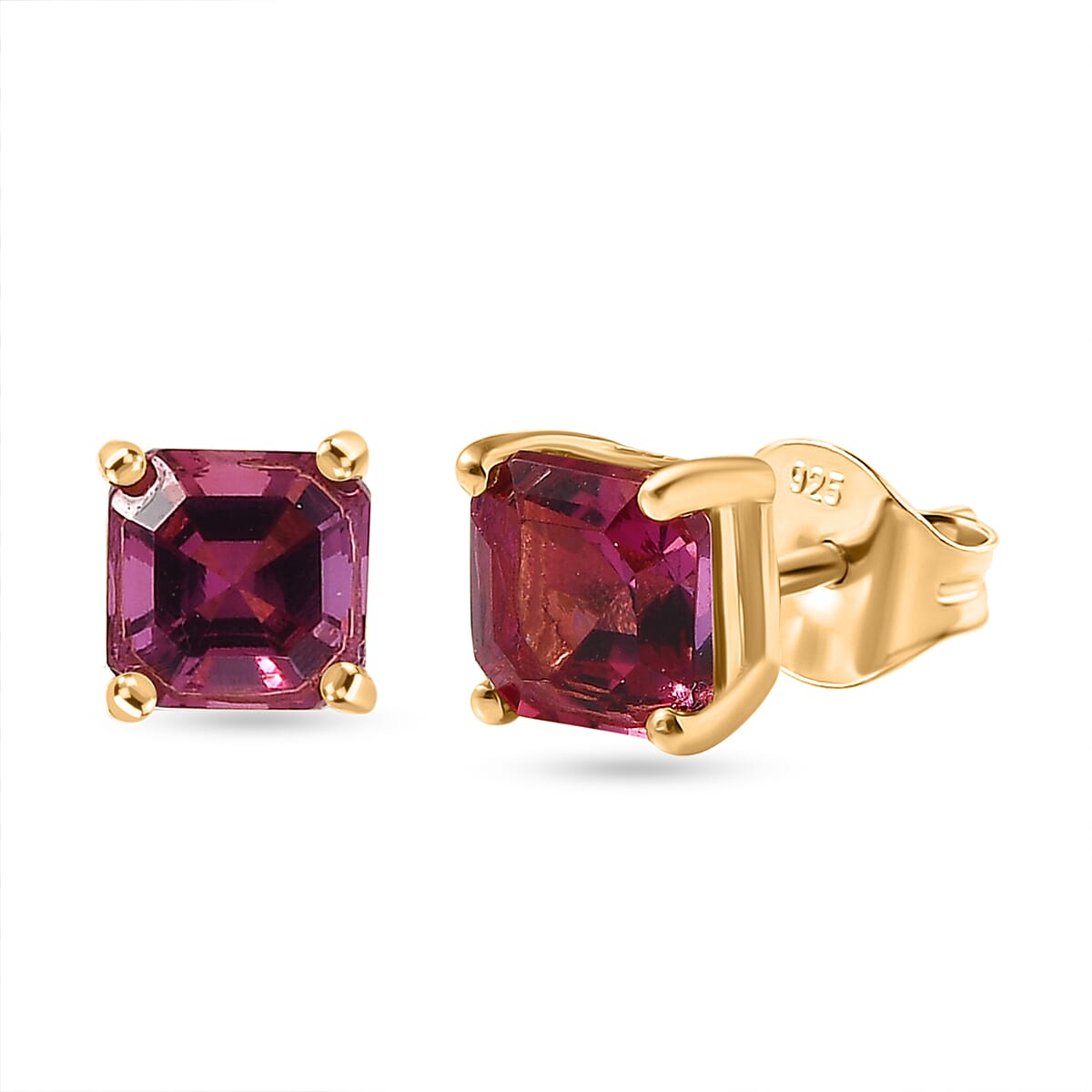 Luxuriant Lab Grown Bixbite 1.20 ctw Earrings in 18K Vermeil Yellow Gold Over Sterling Silver