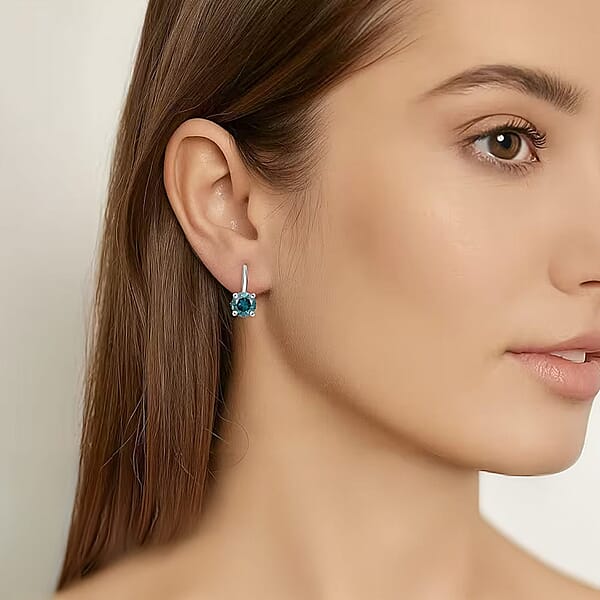 Luxuriant Lab Grown Blue Diamond (IR) 2.00 Ctw Earrings In 14K White Gold